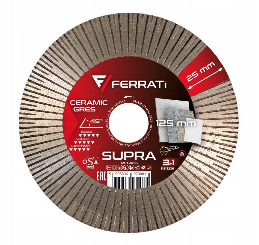Tarcza diamentowa tnąca i szlifująca 125mm FERRATI SUPRA